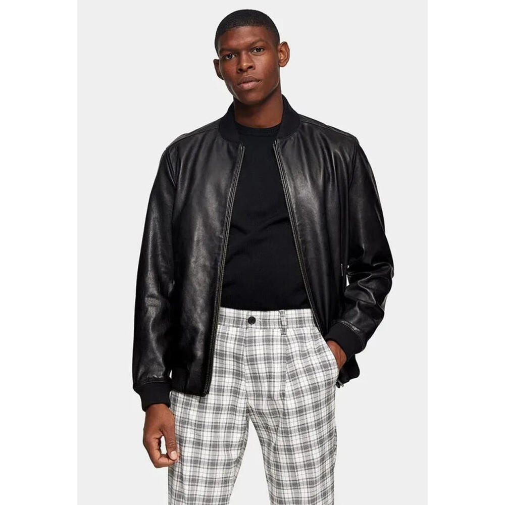 NEW, Topman 64l12ublk Leather  Jacket in Black Size XL #C2825